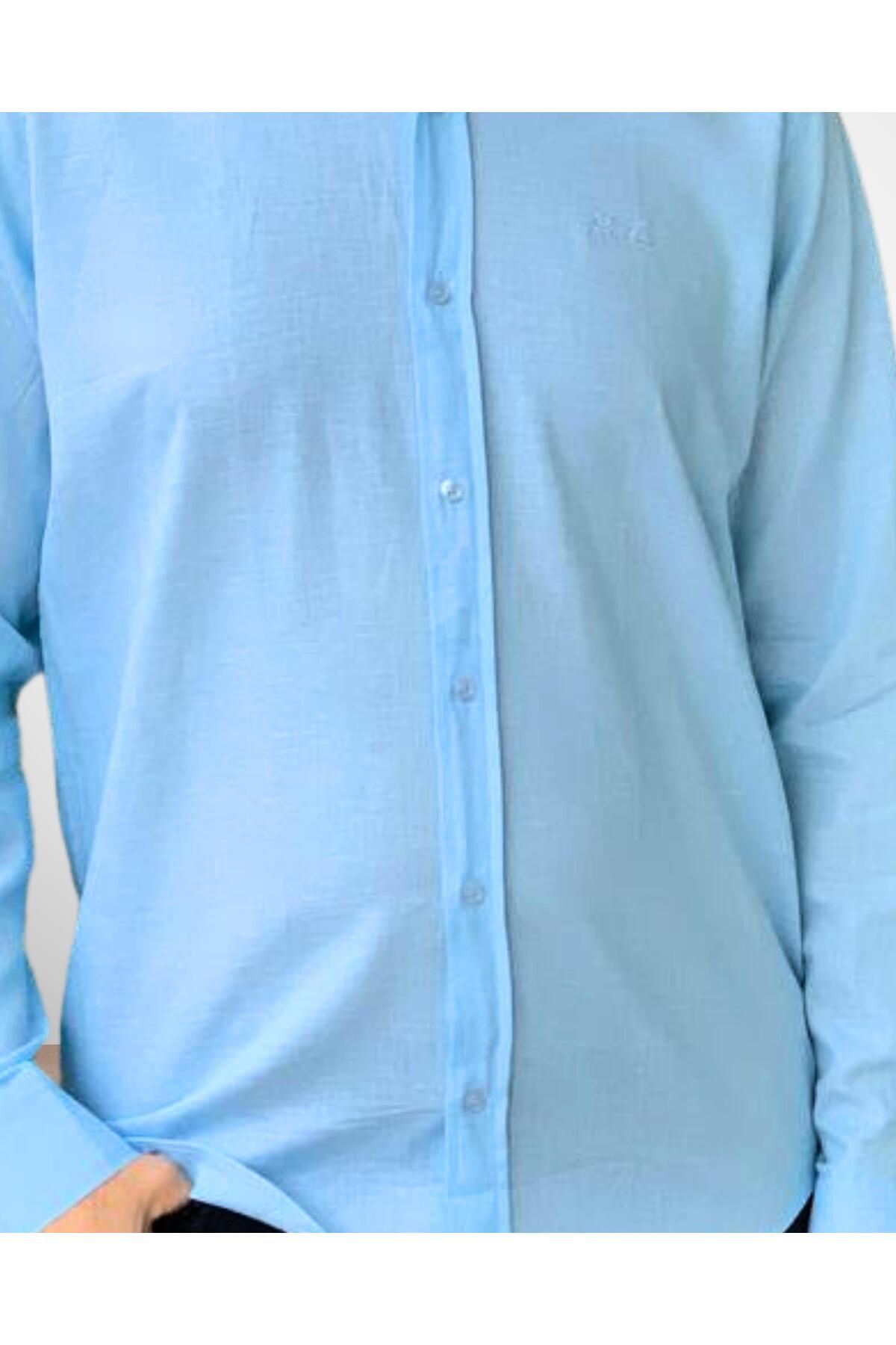 Chordi-Men's Long Sleeve Regular Fit Thick Linen Shirt (Turquoise) 5