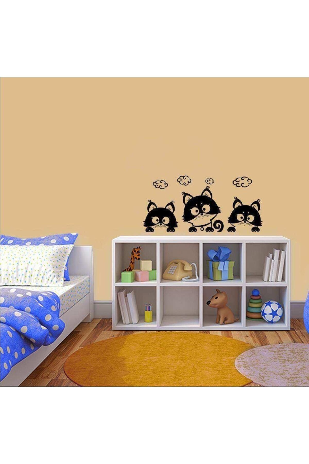 MLH STORE Meraklı Minnoş Sevimli Kedicikler Dekoratif Duvar Sticker, Çıkartma, Etiket
