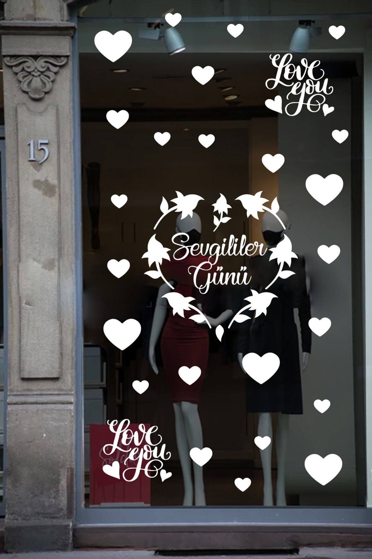 MLH STORE Happy Valentine's Day Sevgililer Günü Sticker Kalp, Love, I Love You Cam, Duvar Sticker Etiket Seti