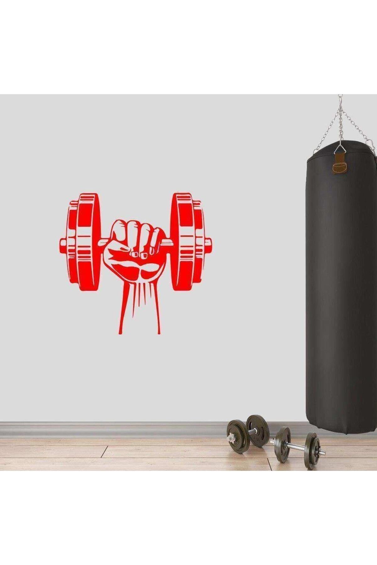 MLH STORE Dumbell Tutan El, Fitness Dekoratif Duvar Sticker, Çıkartma, Etiket Kırmızı
