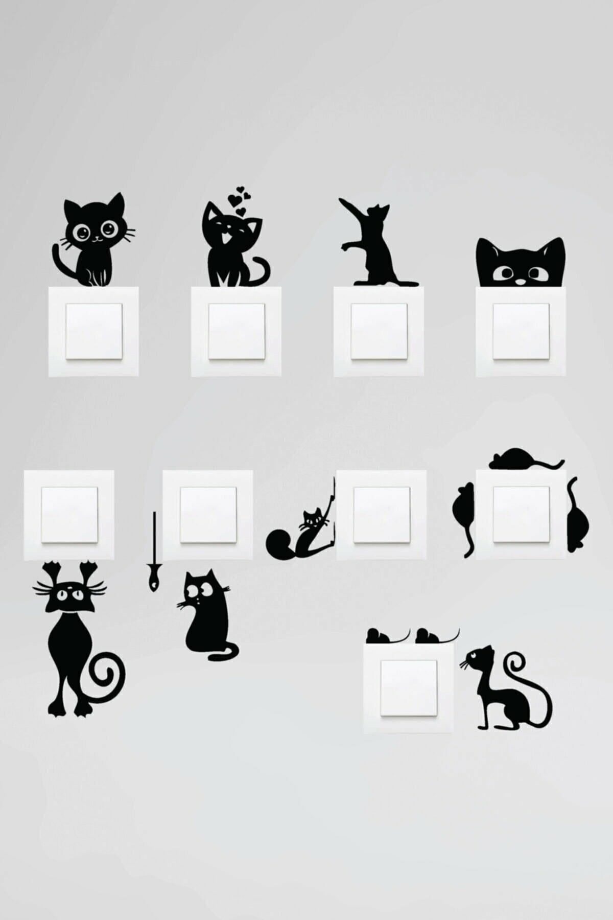 MLH STORE Sptl Priz Kedi Sticker Set Siyah Etiket Duvar Sticker