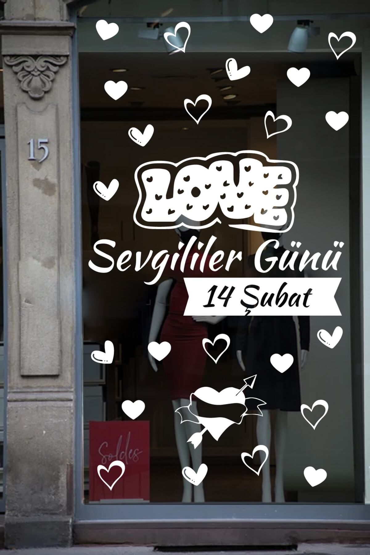 MLH STORE Happy Valentine's Day Sevgililer Günü Sticker Kalp, Love, I Love You Cam, Duvar Sticker Etiket Seti