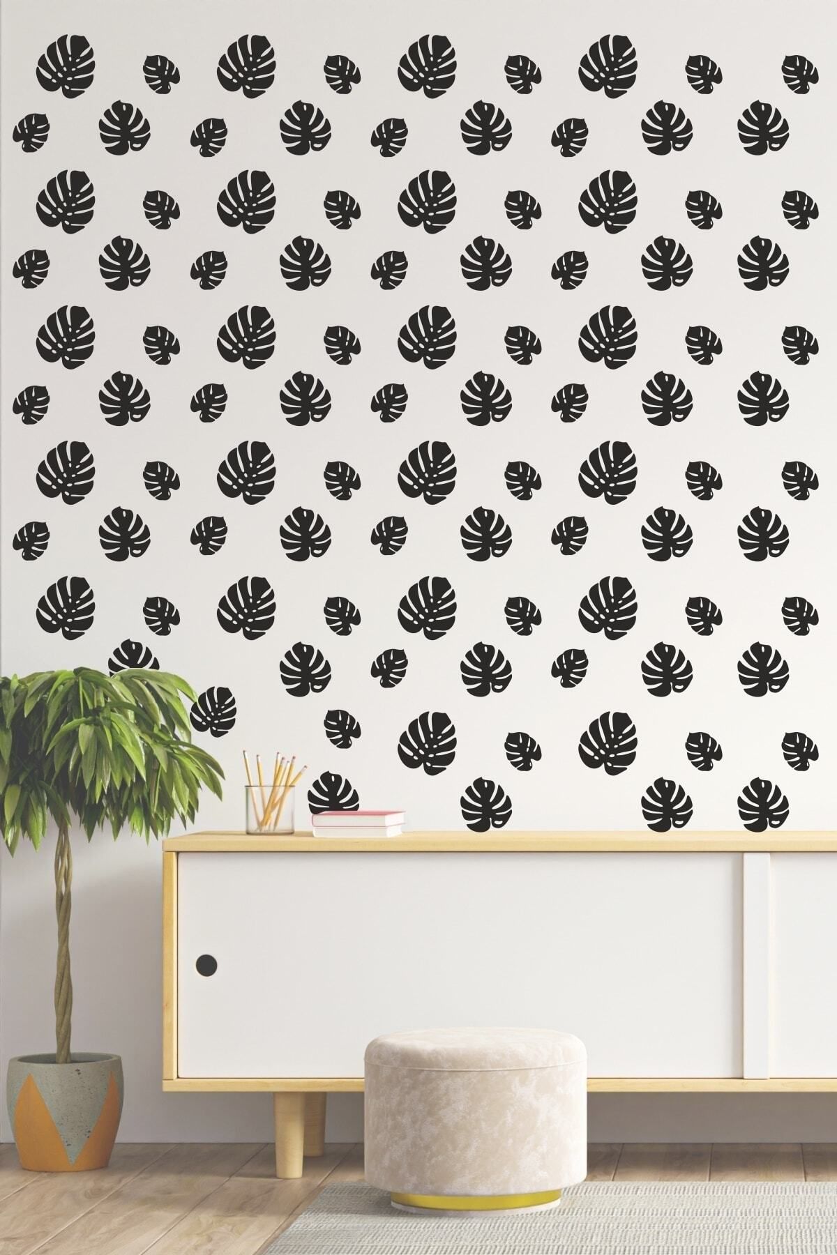 MLH STORE Yapraklı Sticker, Tropikal Duvar Sticker, Dekoratif Duvar Yapıştırma, 3 Farklı Çeşit Siyah