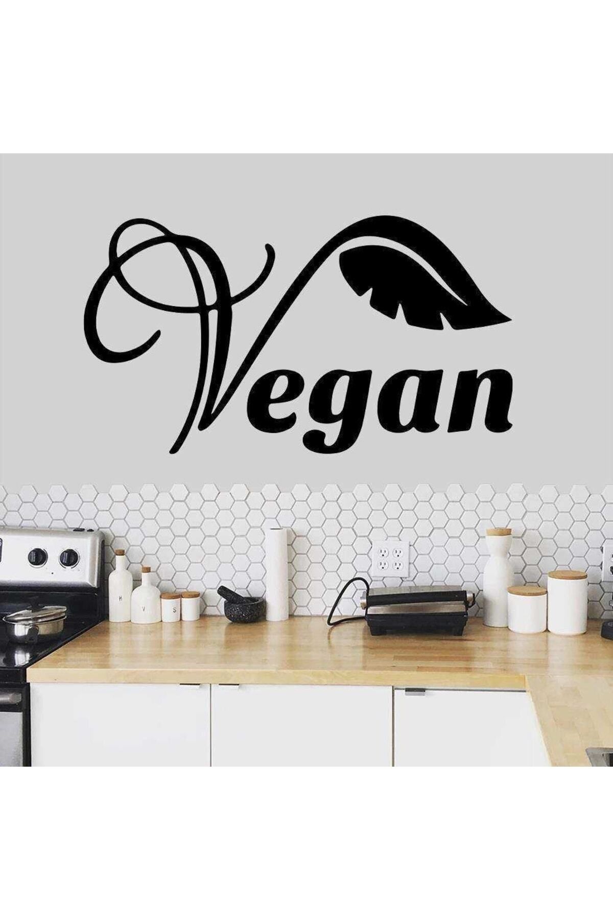 MLH STORE Vegan Yazılı Yaprak Silüet Dekoratif Duvar Sticker, Çıkartma, Etiket