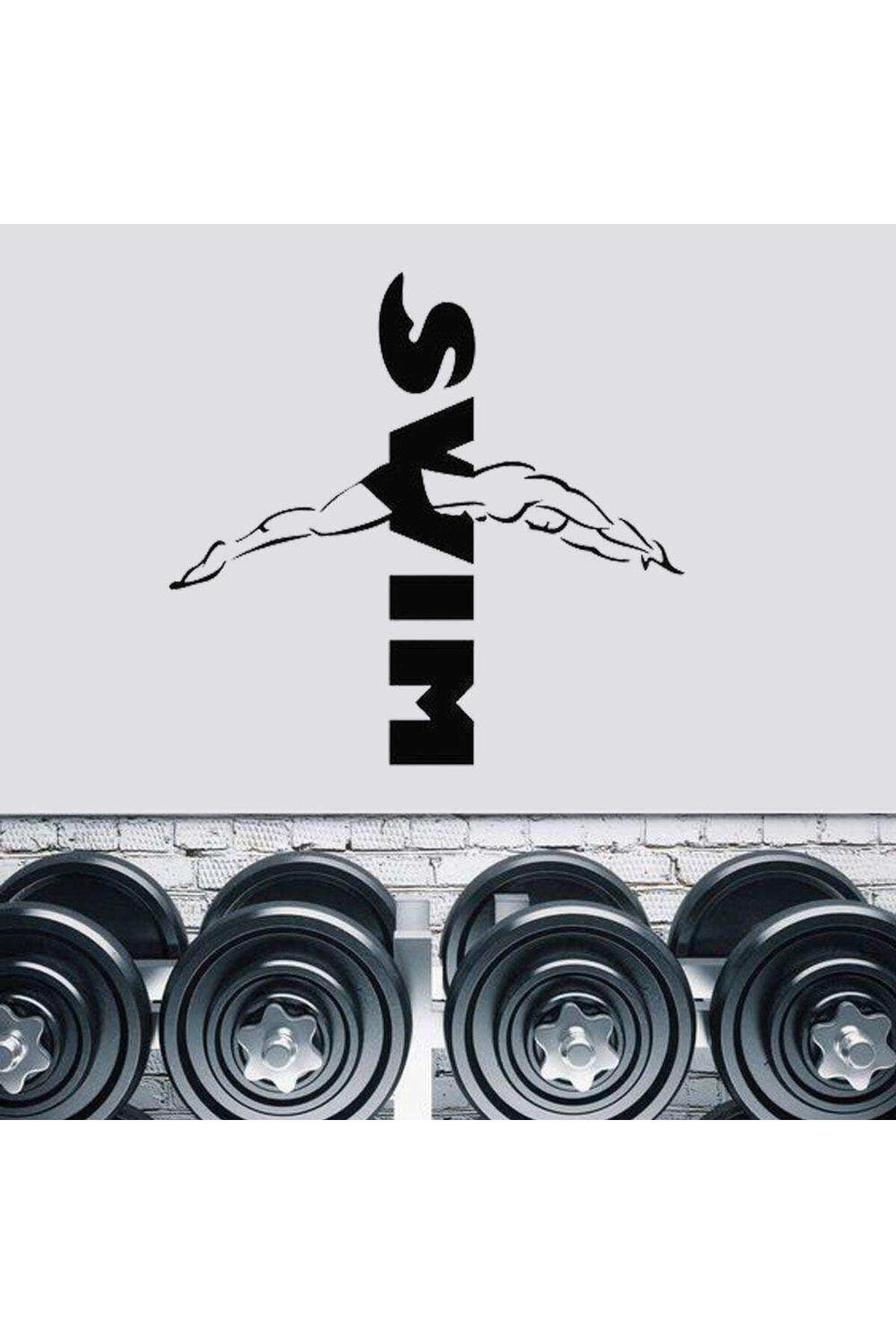 MLH STORE Swim Yazılı, Dalış Yapan Yüzücü Dekoratif Duvar Sticker, Çıkartma, Etiket Kahverengi