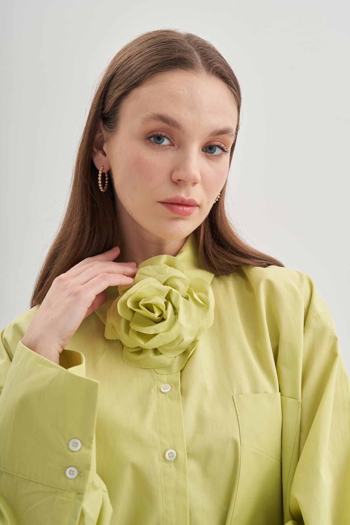 Fahhar-Cămașă oversize din popelin verde deschis 3