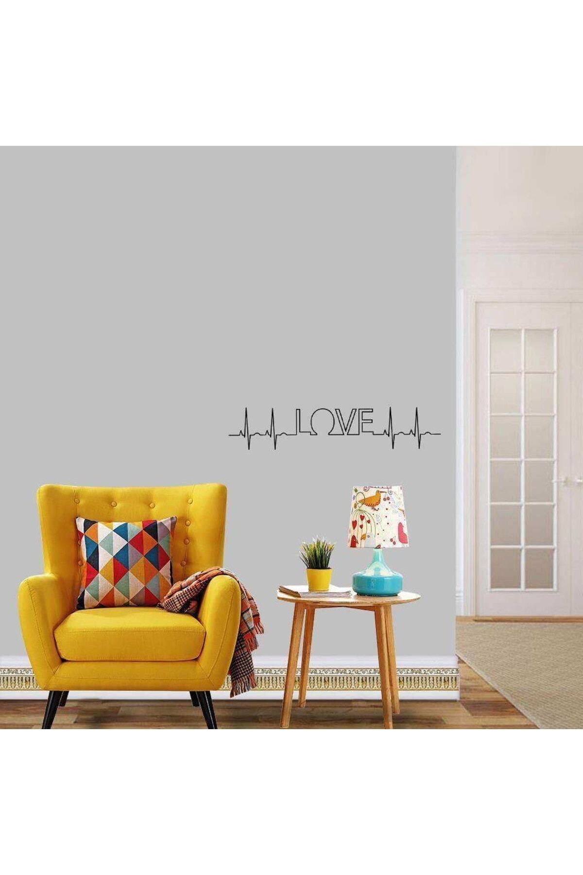 MLH STORE Kalp Ritimiyle Love Yazılı Silüet Dekoratif Duvar Sticker, Çıkartma, Etiket