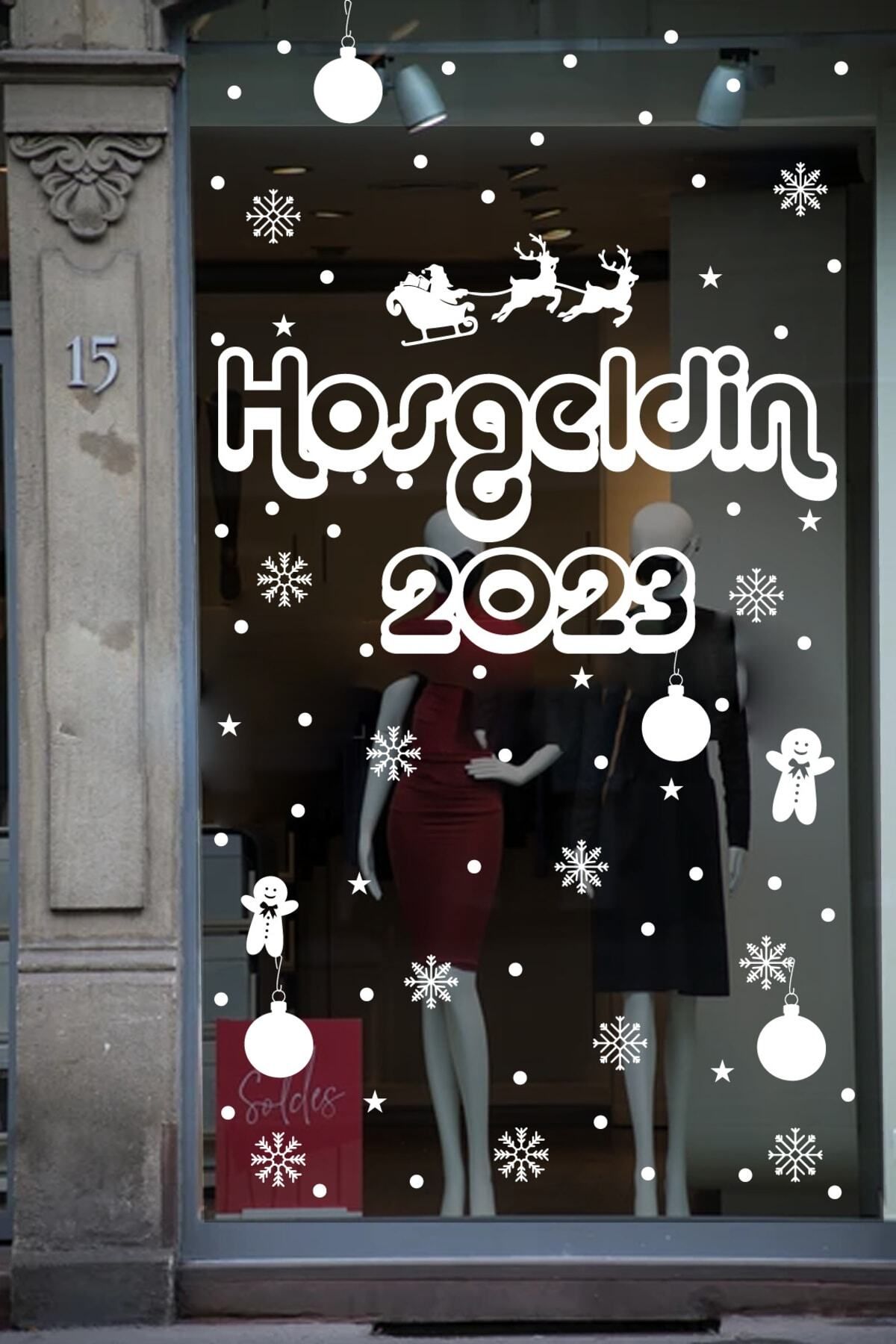 MLH STORE Hoşgeldin 2023 Yılbaşı Happy New Year Sticker Çıkartma Süsü Yeni Yıl Parti Cam Noel Ağacı Kar Tanesi