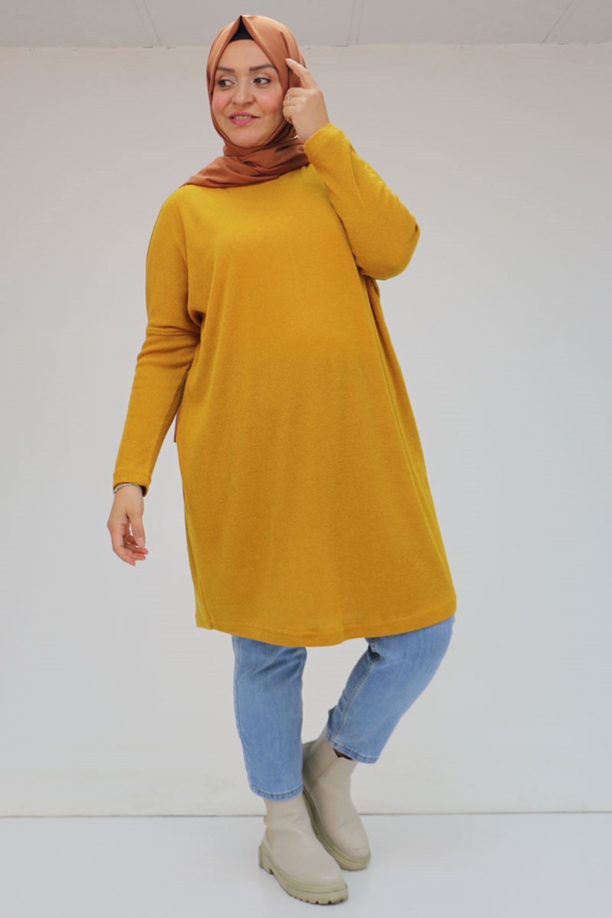 Eslina-48115 Mustard Plus Size Low Sleeve Tunic 2