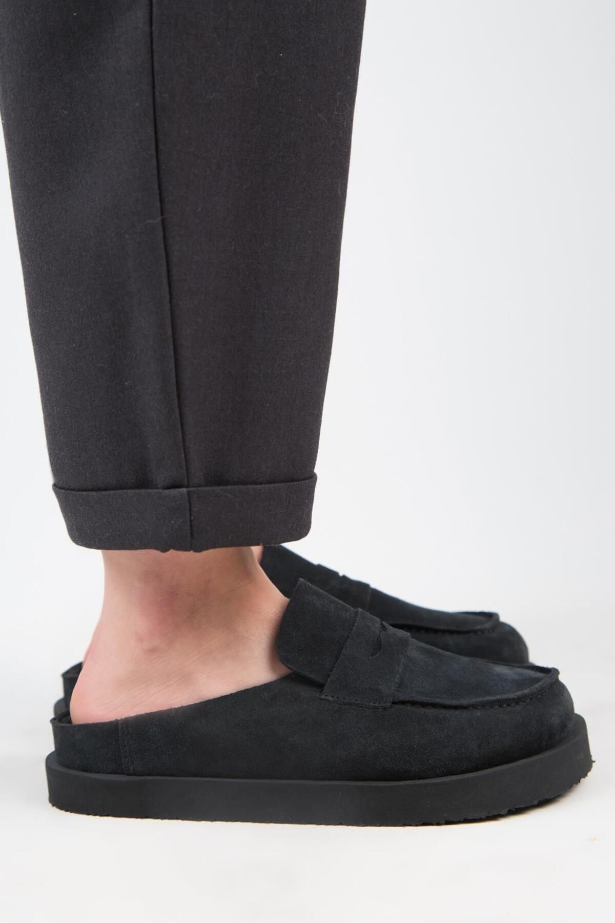 Manijero-(Ziva) Women's Genuine Leather Loafer Platform Anthracite Slippers 2