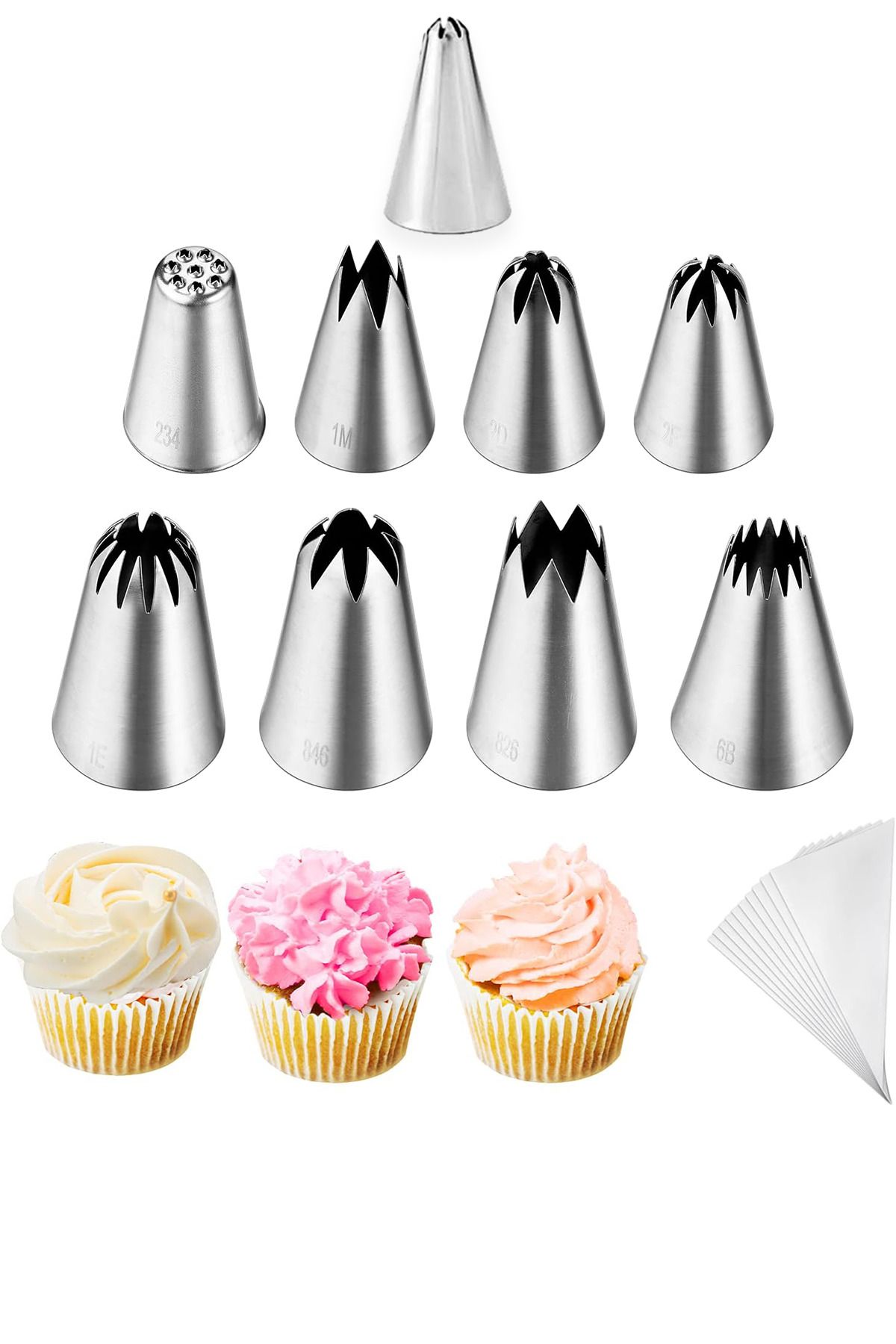 Factorial-10-Piece Cream Squeeze Bag Set - Cake Decorating Attachment and Dessert Making Material 9 Head Kitchen Serving 1