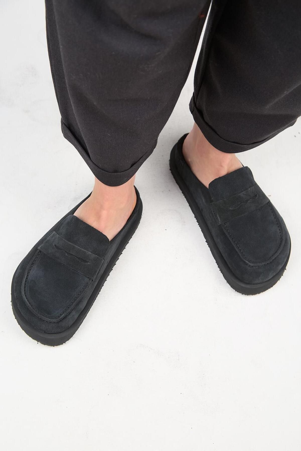 Manijero-(Ziva) Women's Genuine Leather Loafer Platform Anthracite Slippers 5