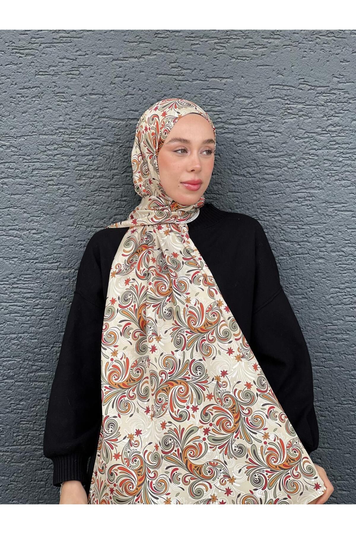 Modakaşmir-Art Floral Pattern Silky Shawl 1