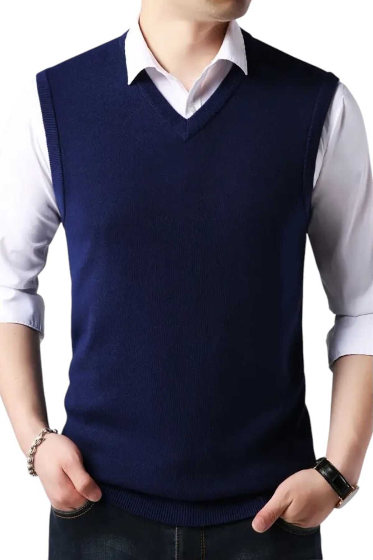 Uniquerrs-3-Piece Men's V-Neck Knitwear Non-Pilling Sweater Men's Slim Fit Sweater 3