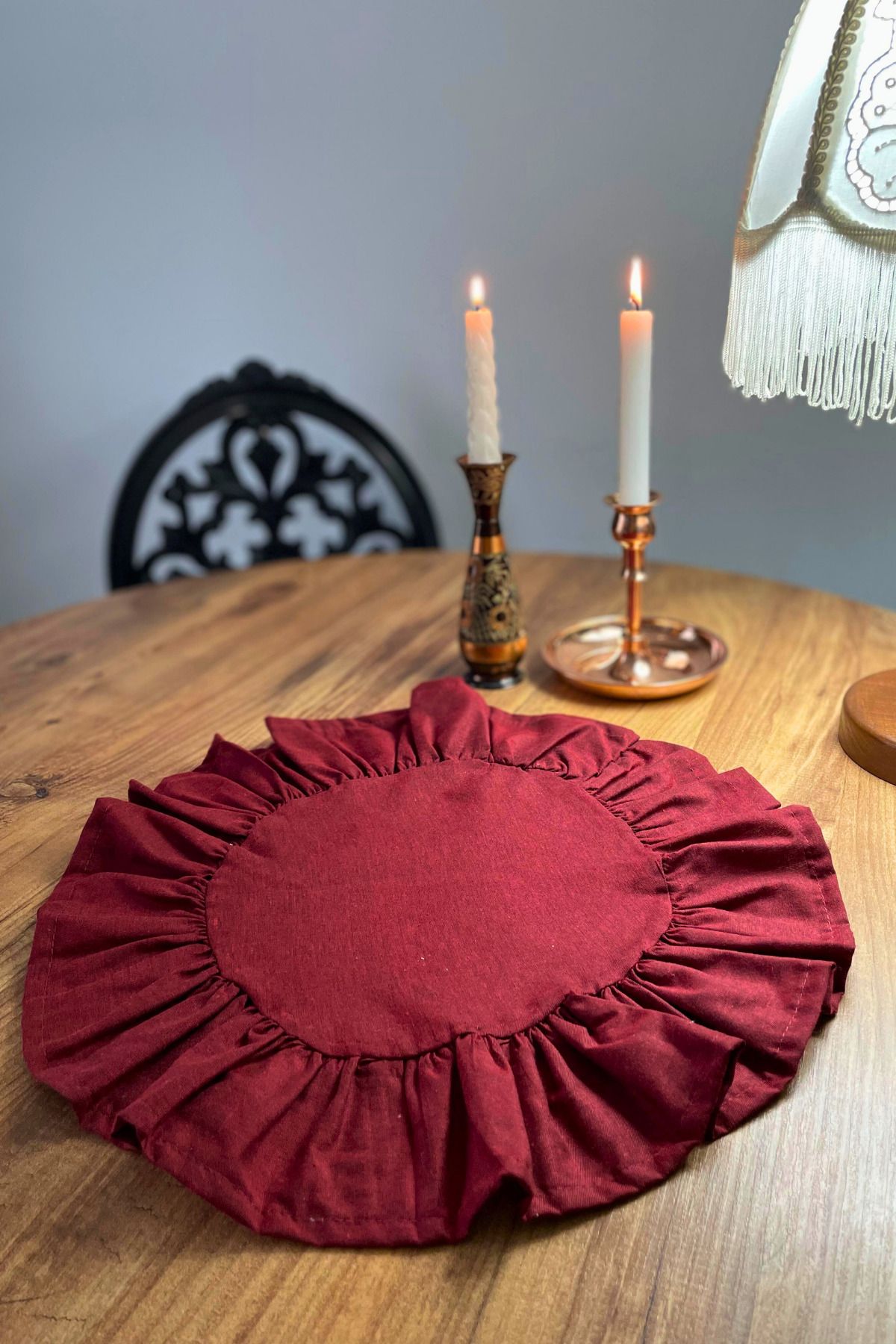 KAMİZ-Burgundy (Red) 2-Piece Ruffle Round American Service - 40X40 3