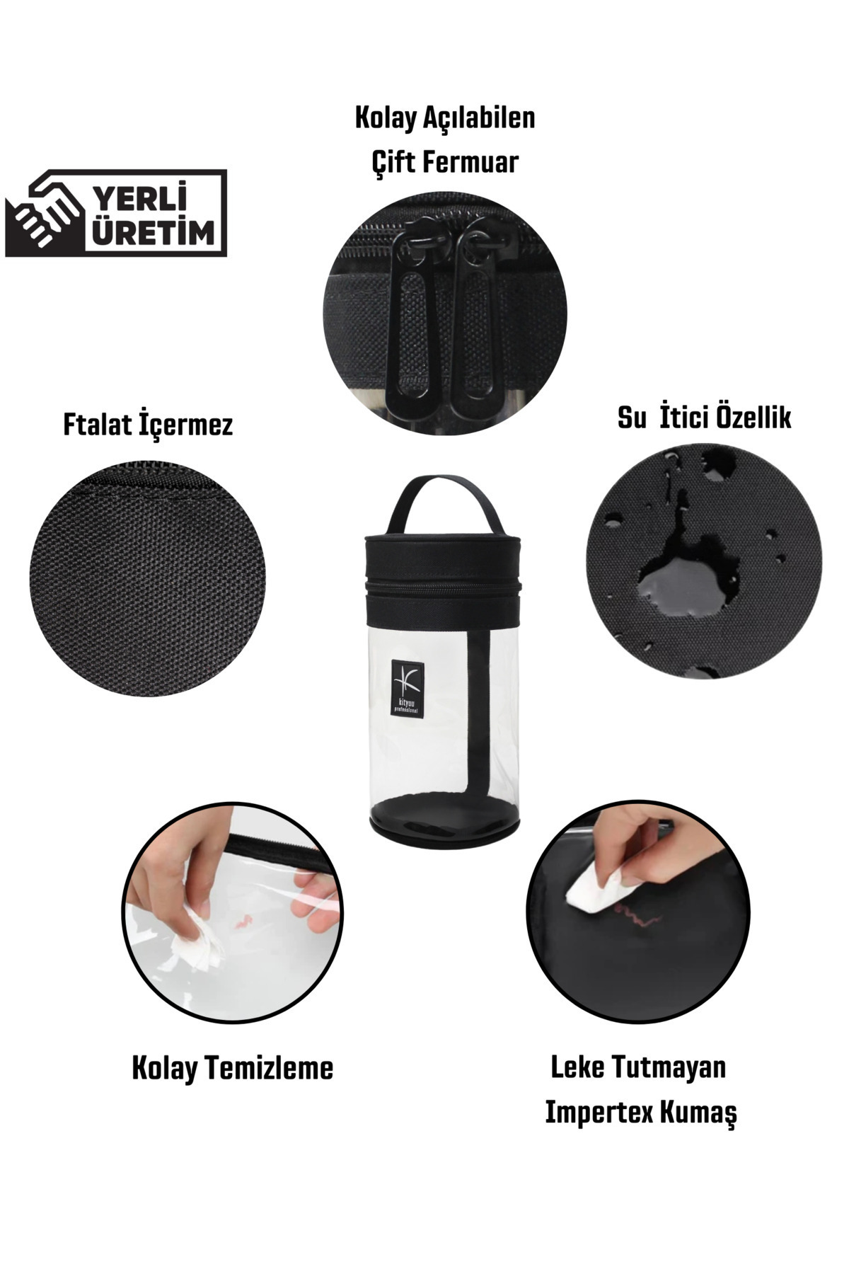 Silindir Çok Amaçlı Makyaj Fırça Düzenleyici ve Seyahat Kozmetik Çantası — مشکی makeupbagSLD — تصویر 5 از 8