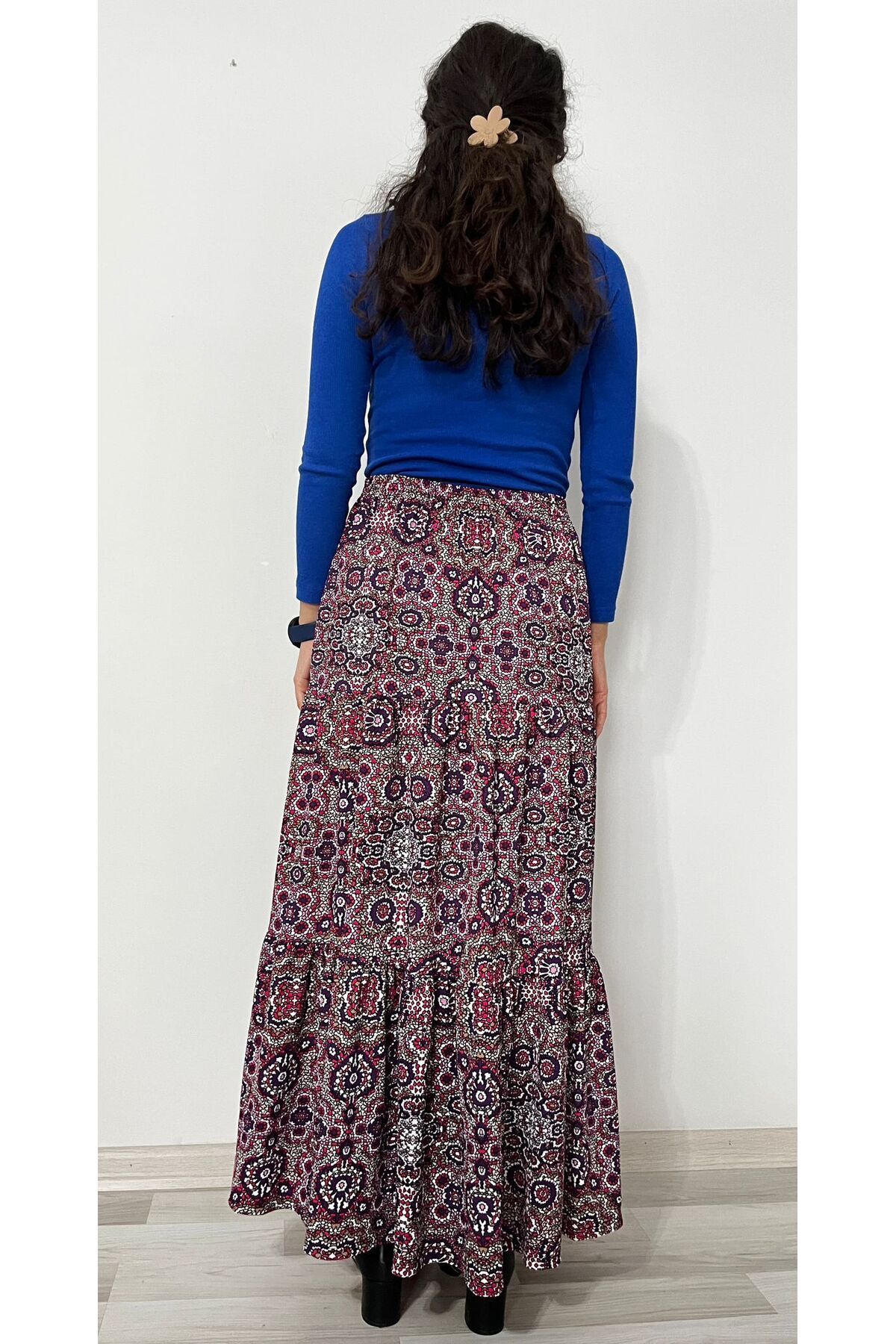 520CK-Women's Floral Print Ruffled Long Skirt 5