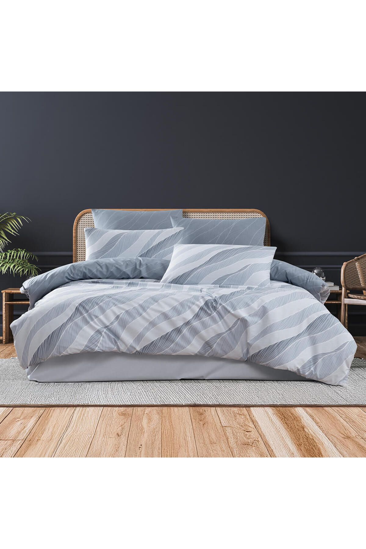 Homelux Lenil Home Lenjerie De Pat Pentru 2 Persoane, 100% Bumbac Ranforce, Albastru - 200 x 220