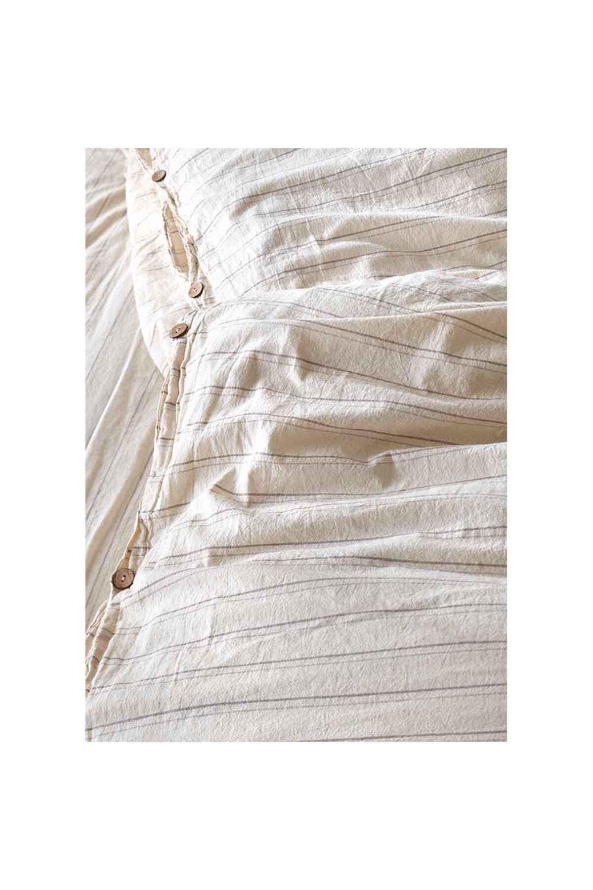 Homelux-Natural Stripes Bedding, 1 Person, 100% Cotton With Linen Look, Button Closure System 3