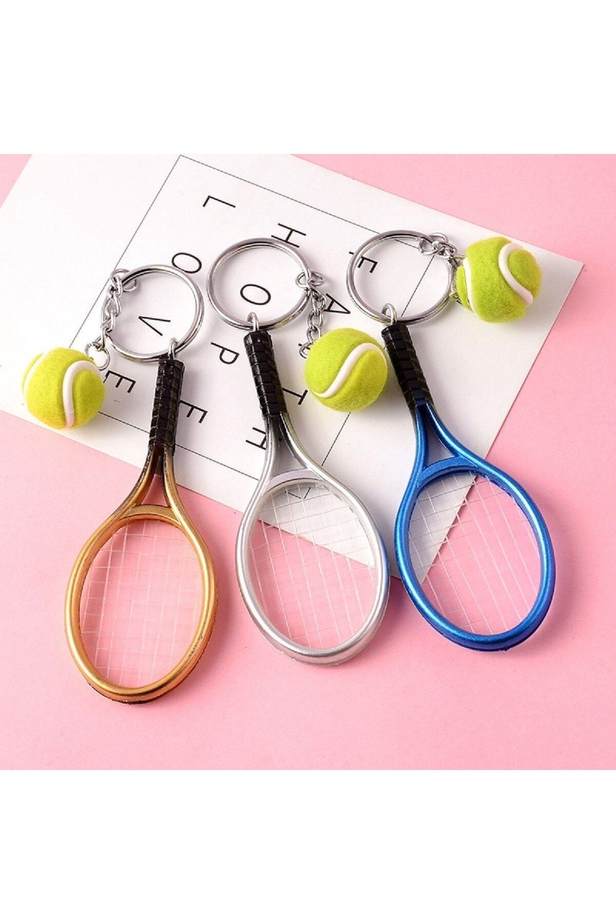 Go İthalat Gerçekçi Tenis Raketi Tasarımlı Şık Anahtarlık Kolye Çanta Süsü Tennis Keychain (4832)