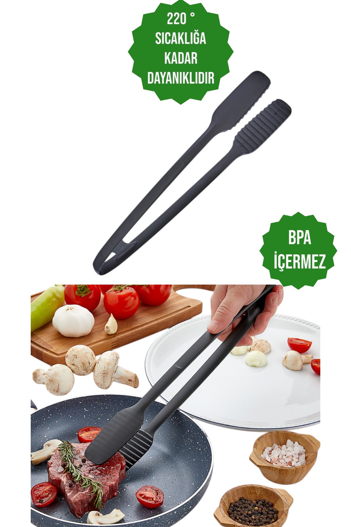 CocoVia-2-Piece Serving Set - Practical Fireproof Non-Stick Serving Set - Salad Pasta Serving - Meat Tong 3