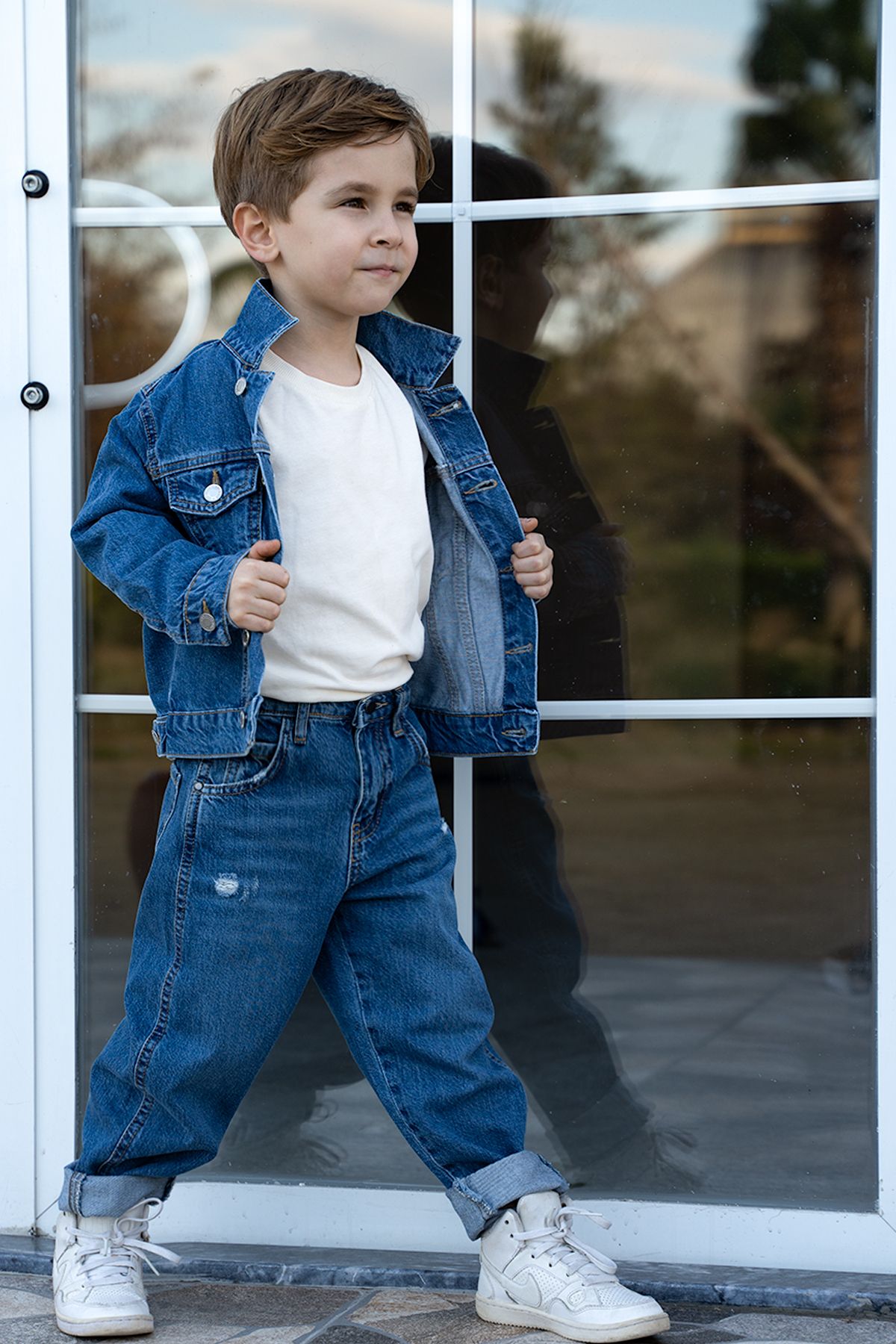 Catz Kids-Set of 3 Navy Blue Jeans and Jacket Set + Scarf Gift (100% Cotton) 4