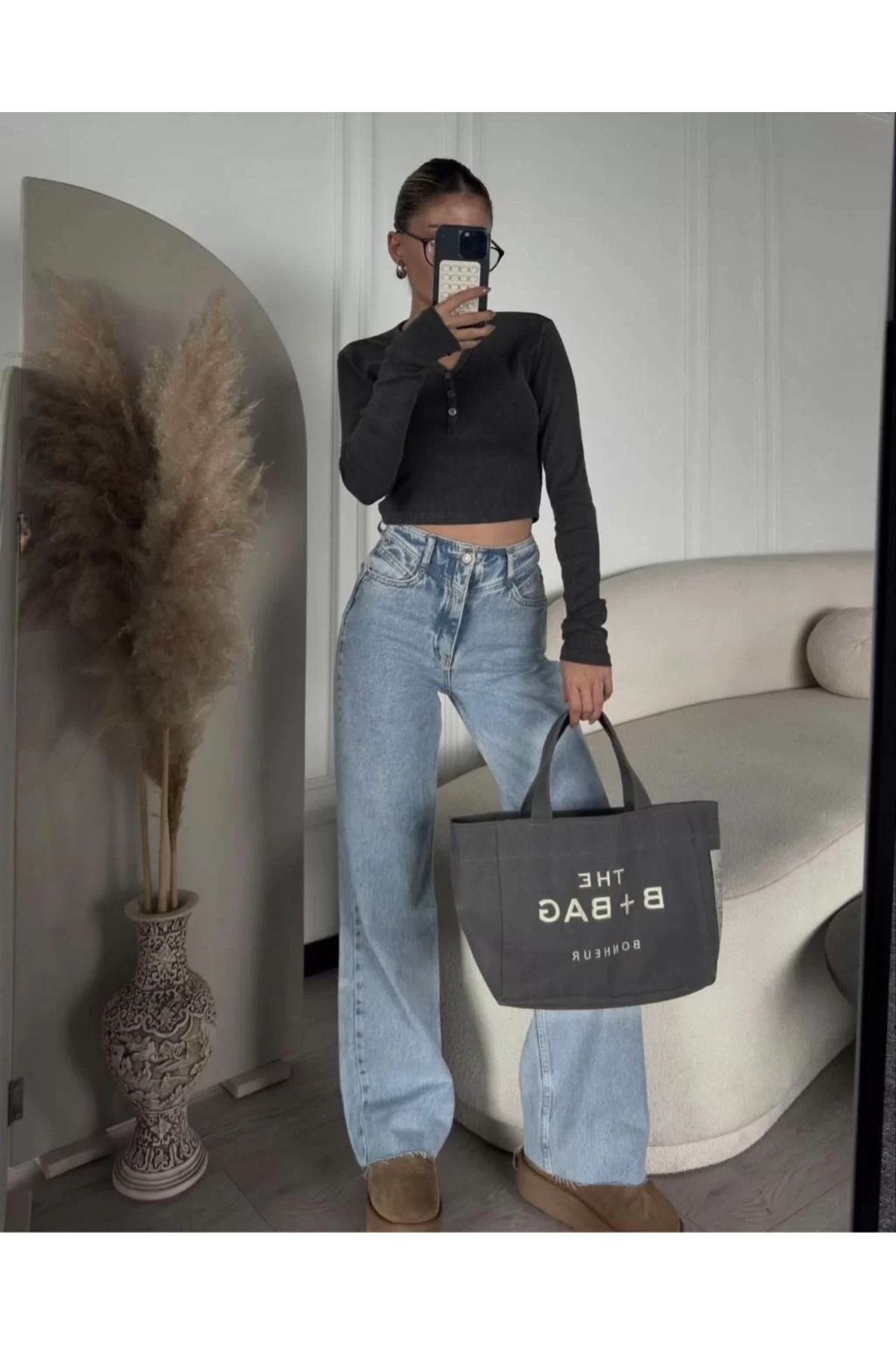 SA Alişveriş Dünyam Düğme Detaylı Yıkamalı Crop