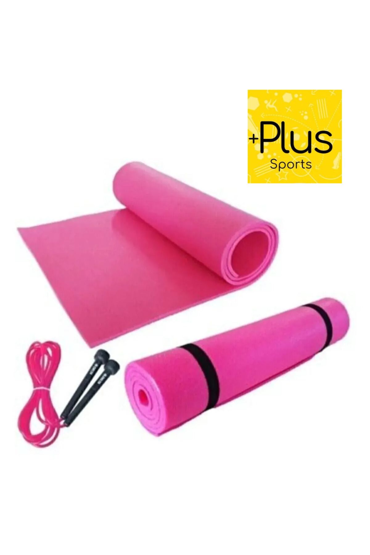 PLUSSPORT PLUS SPORT PEMBE PİLATES MİNDERİ YOGA EGZERSİZ MATI 7 MM VE ATLAMA İPİ