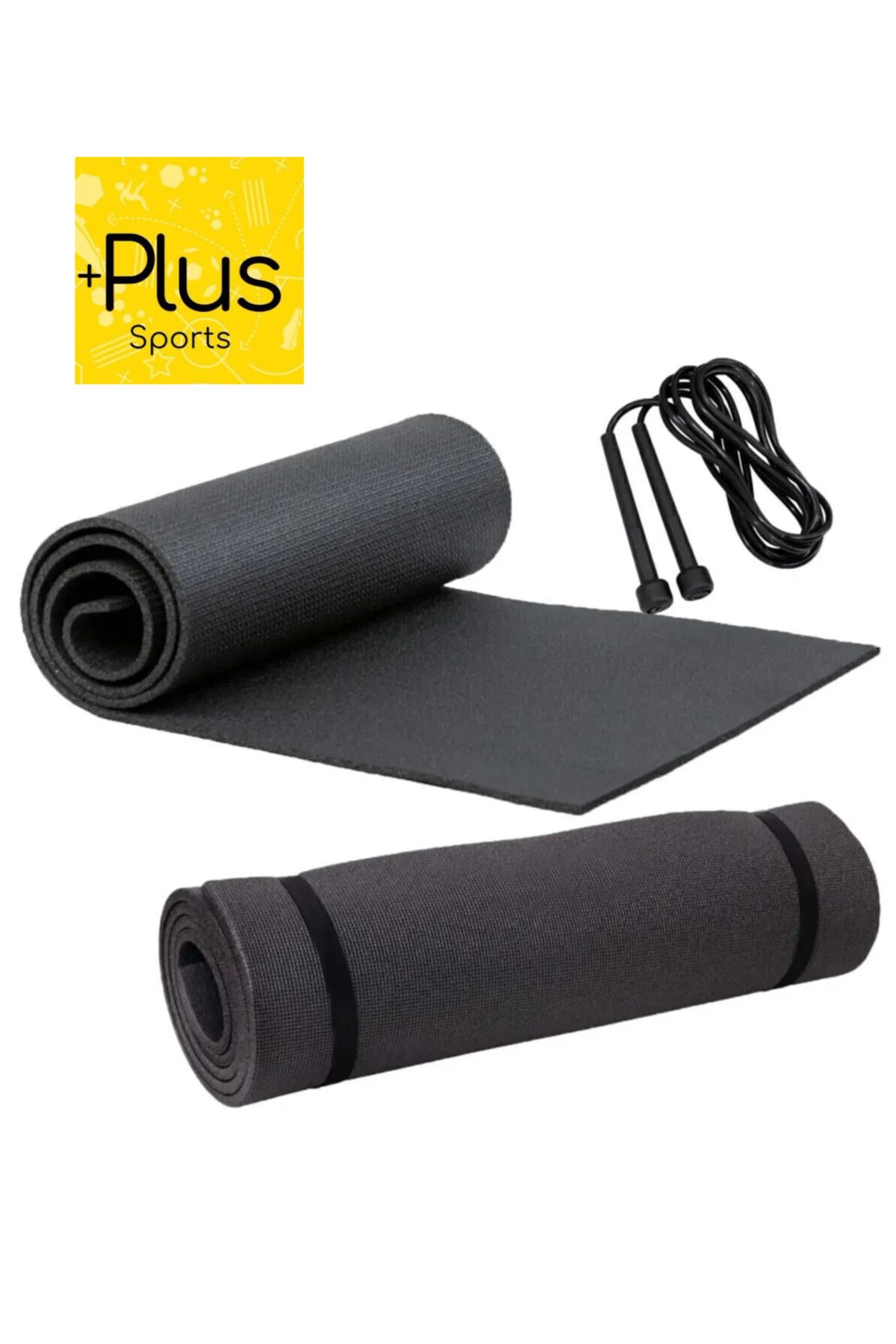 PLUSSPORT PLUS SPORT SİYAH PİLATES MİNDERİ YOGA EGZERSİZ MATI 7 MM VE ATLAMA İPİ