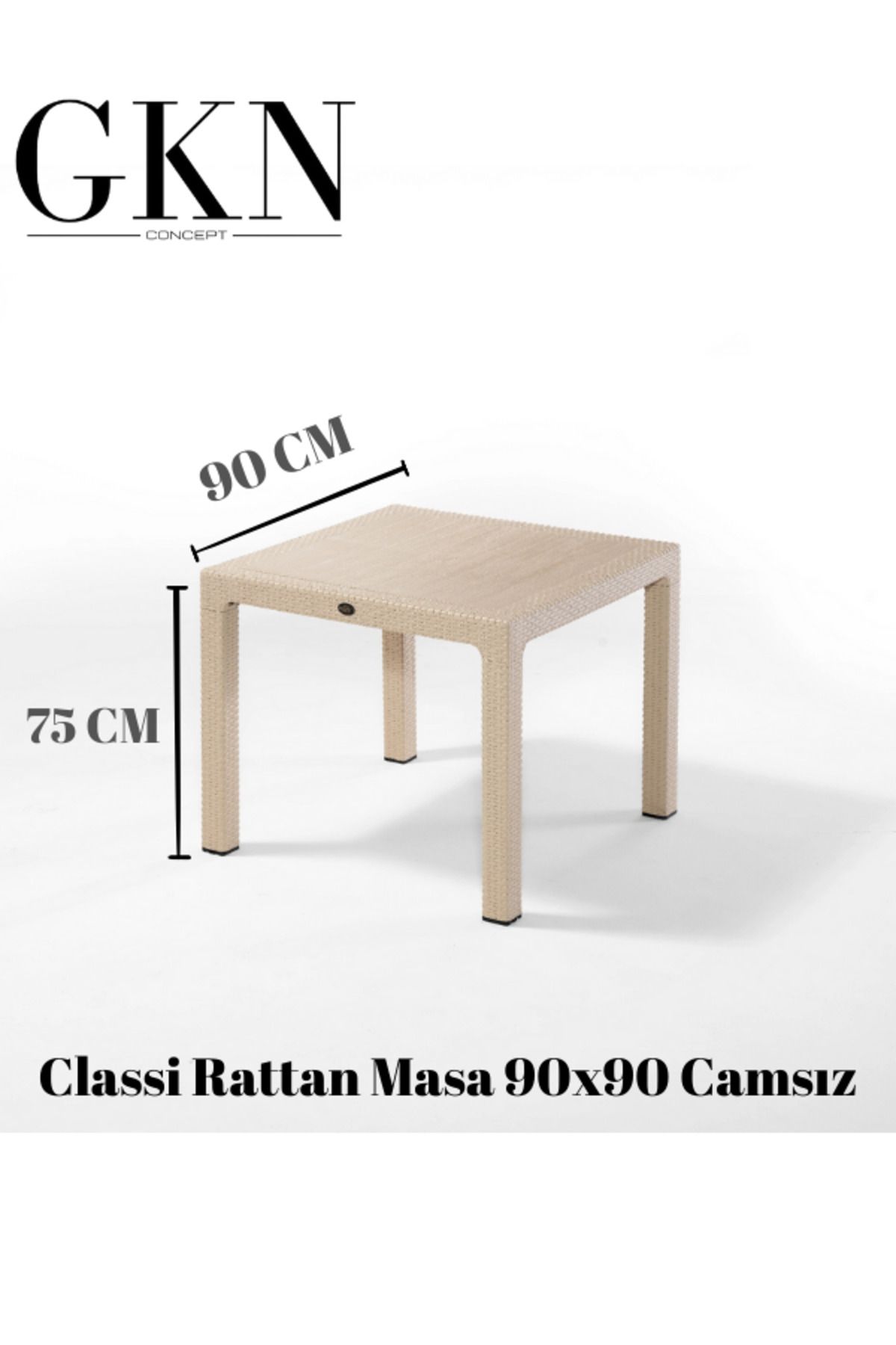 ÖZMOB Novussi Classi Rattan Camsız Masa 90x90 Kare Masa Bahçe Masası Rattan Masa Dış Mekan Masası