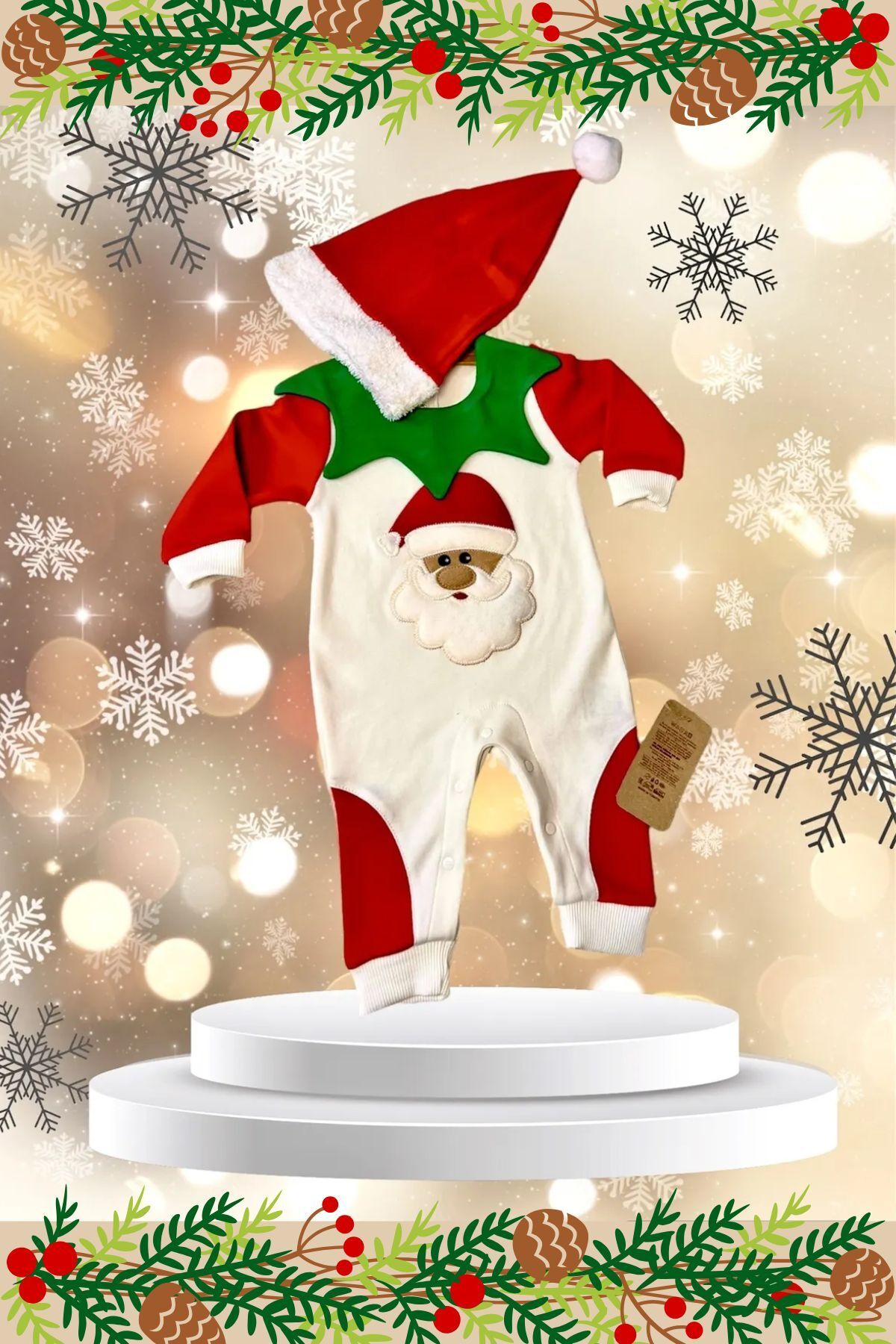 Pashator-Baby Rompers. New Year, Santa Claus Themed, with Hat. Oeko-Tex Certified Safe Product 1