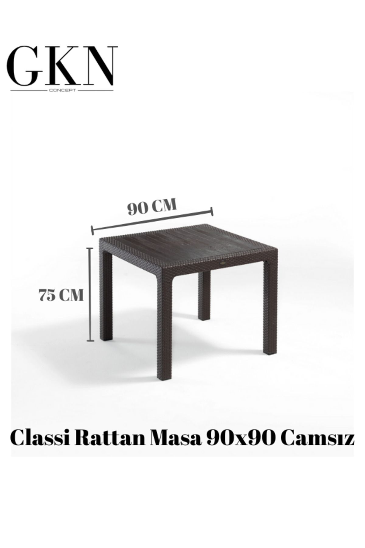 ÖZMOB Novussi Classi Rattan Camsız Masa 90x90 Kare Masa Bahçe Masası Rattan Masa Dış Mekan Masası