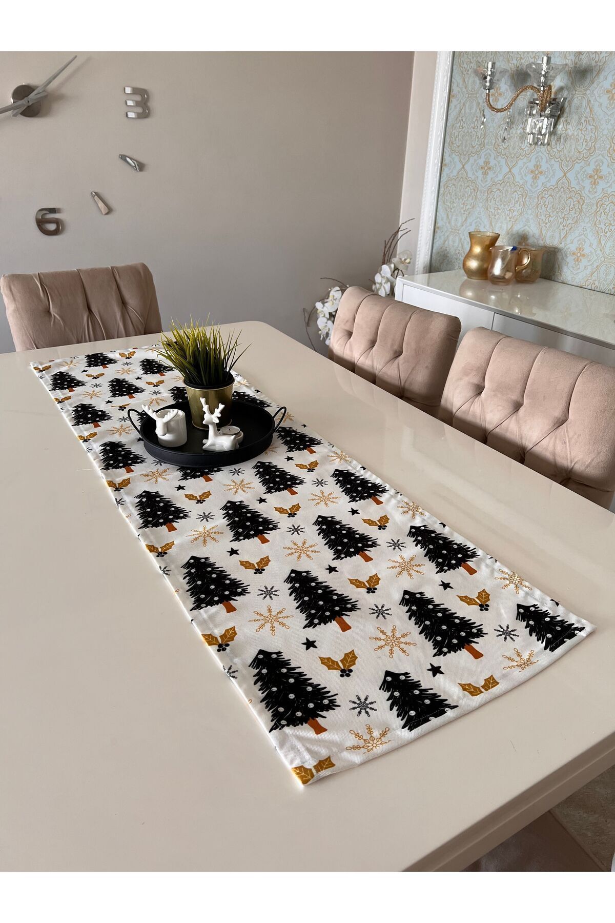 Ayd Home-Black Tree Patterned 40-140cm Rectangular Runner Table - Christmas New Year Christmas New Year 3