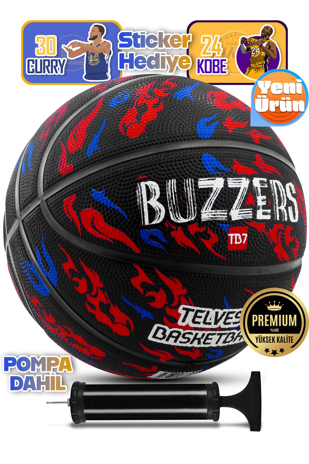 Telvesse TB-500 Buzzers Basketbol Topu Pompalı Grafiti Kauçuk Dayanıklı Deep Channel Kabartma 7 NO