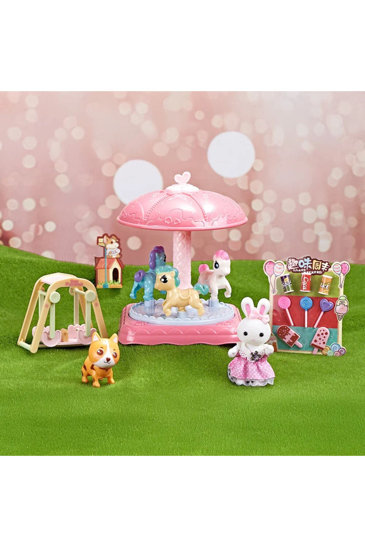 Bay Dreamy-Mini Rabbit Family Carousel Amusement Park Play Set 2