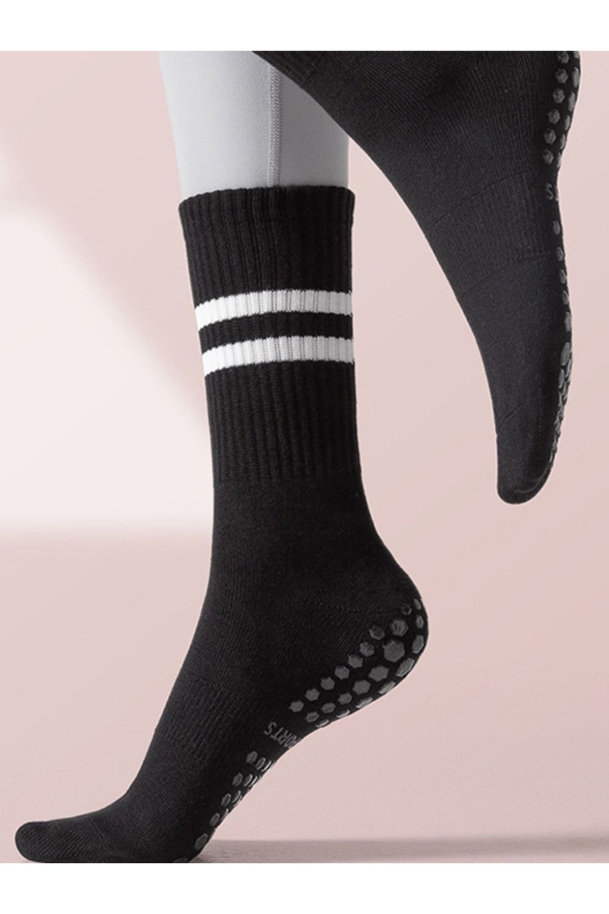 Styli-Double Striped Crew Length Yoga Socks 4