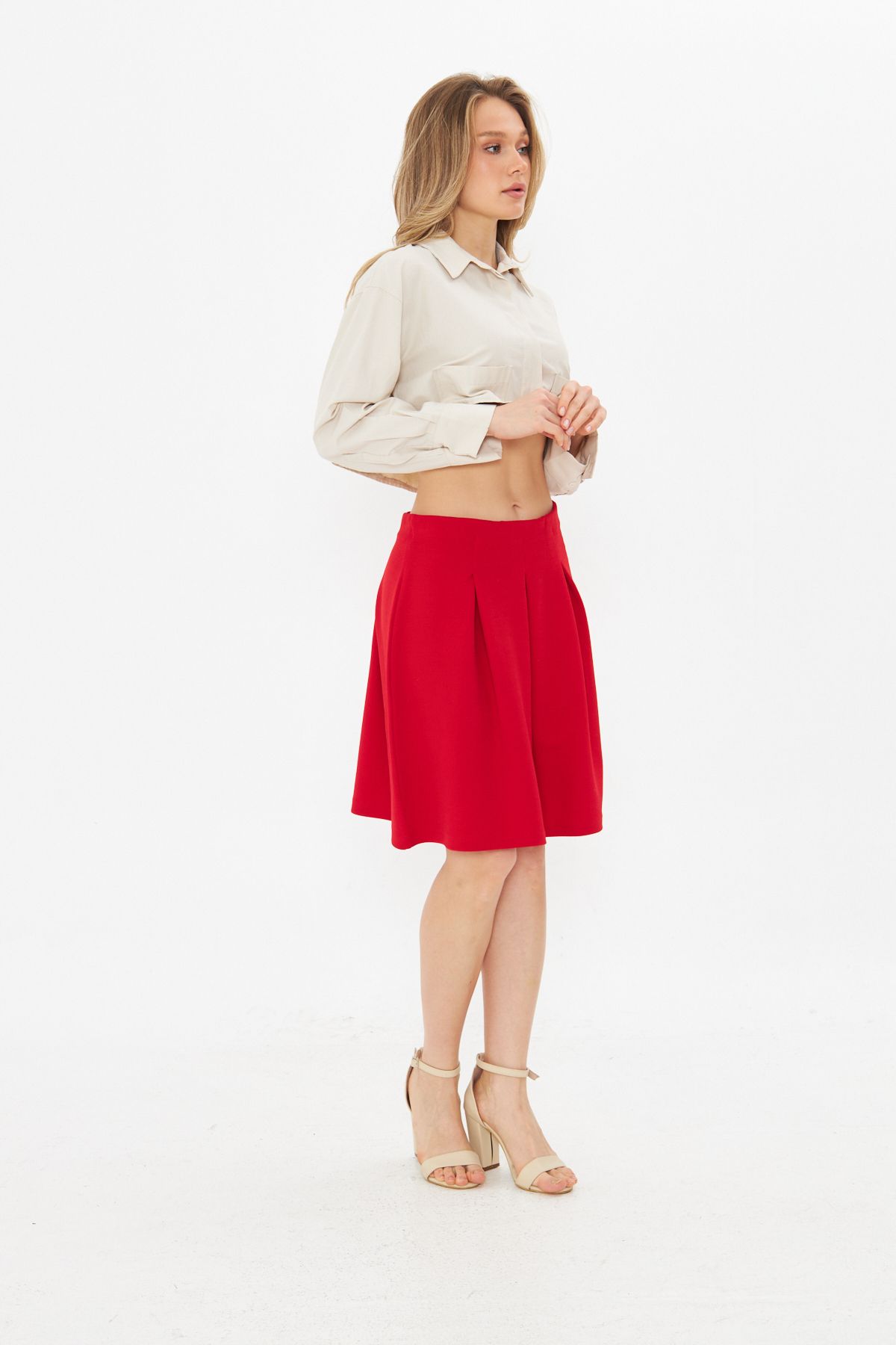 ESPİNA-Women's Crepe Fabric Pleated Mini Skirt 6