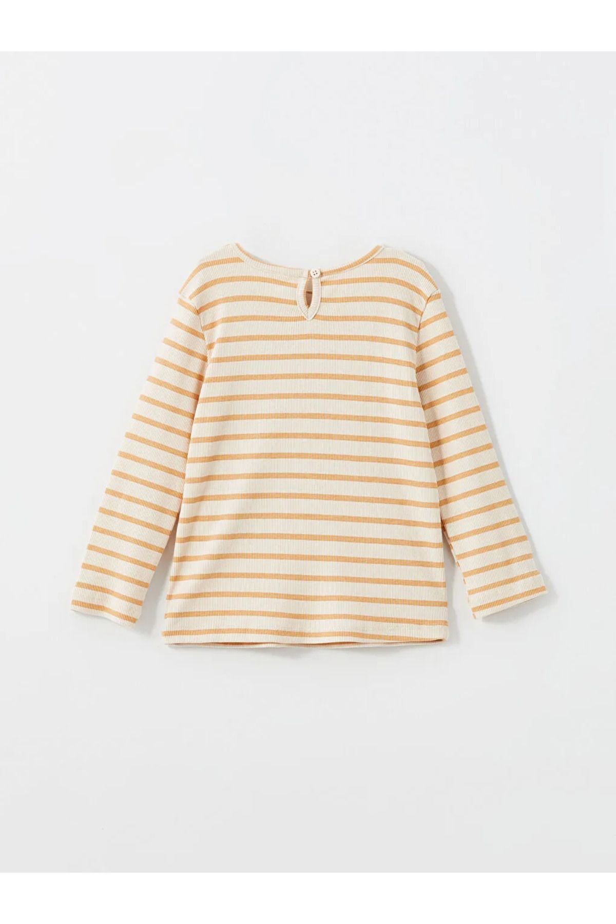 LC Waikiki-Lcw Kids Ecru Crew Neck Striped Velvet Girls' Dress 2