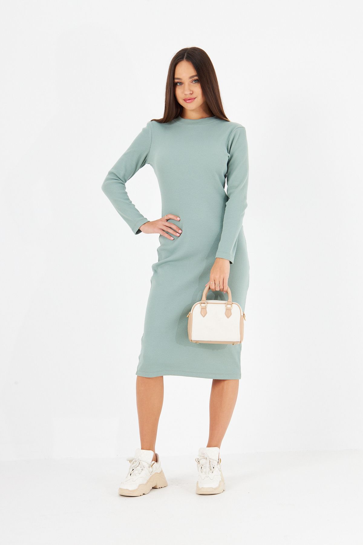 Avones-Rochie de damă cu guler în picioare, cu mânecă lungă, tricotată, cu mânecă lungă 5