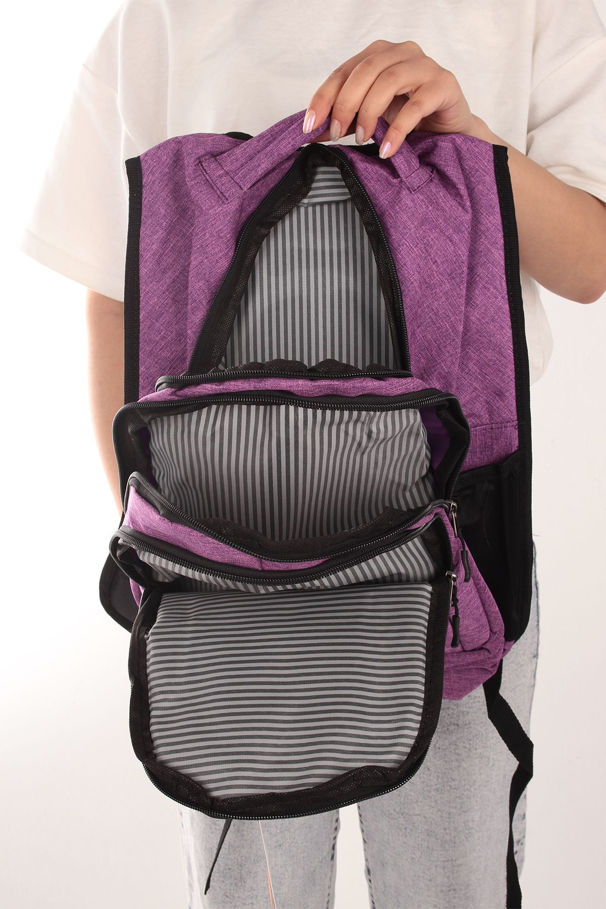 By Hakan-Polo 8870 Bat Model - School Bag, Backpack, Orthopedic and Water Resistant Purple 7