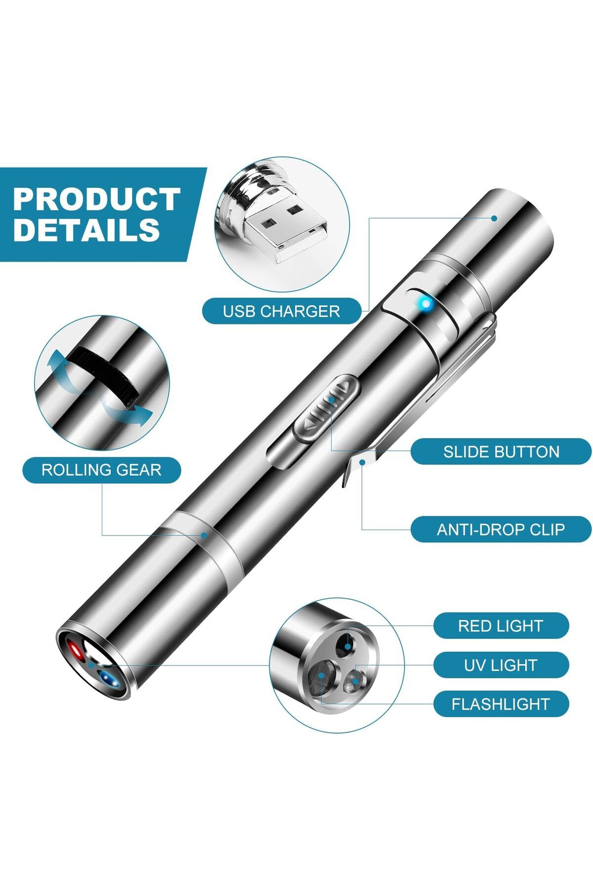 Arabest-Cat Toys, Laser Pointer with 5 Adjustable Patterns, USB Recharge Laser, Long Range 5