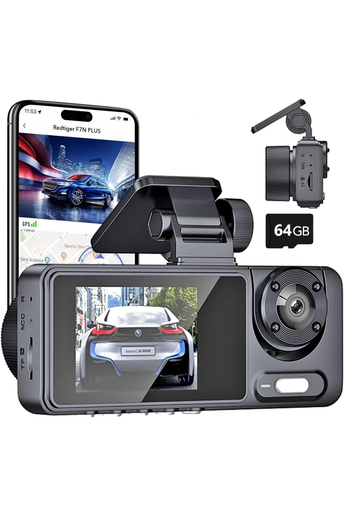 TDOO Üç Kanallı 4K WiFi Dashcam, Gece Görüşlü 170° Geniş Açı Araç KamerasıUyumlu