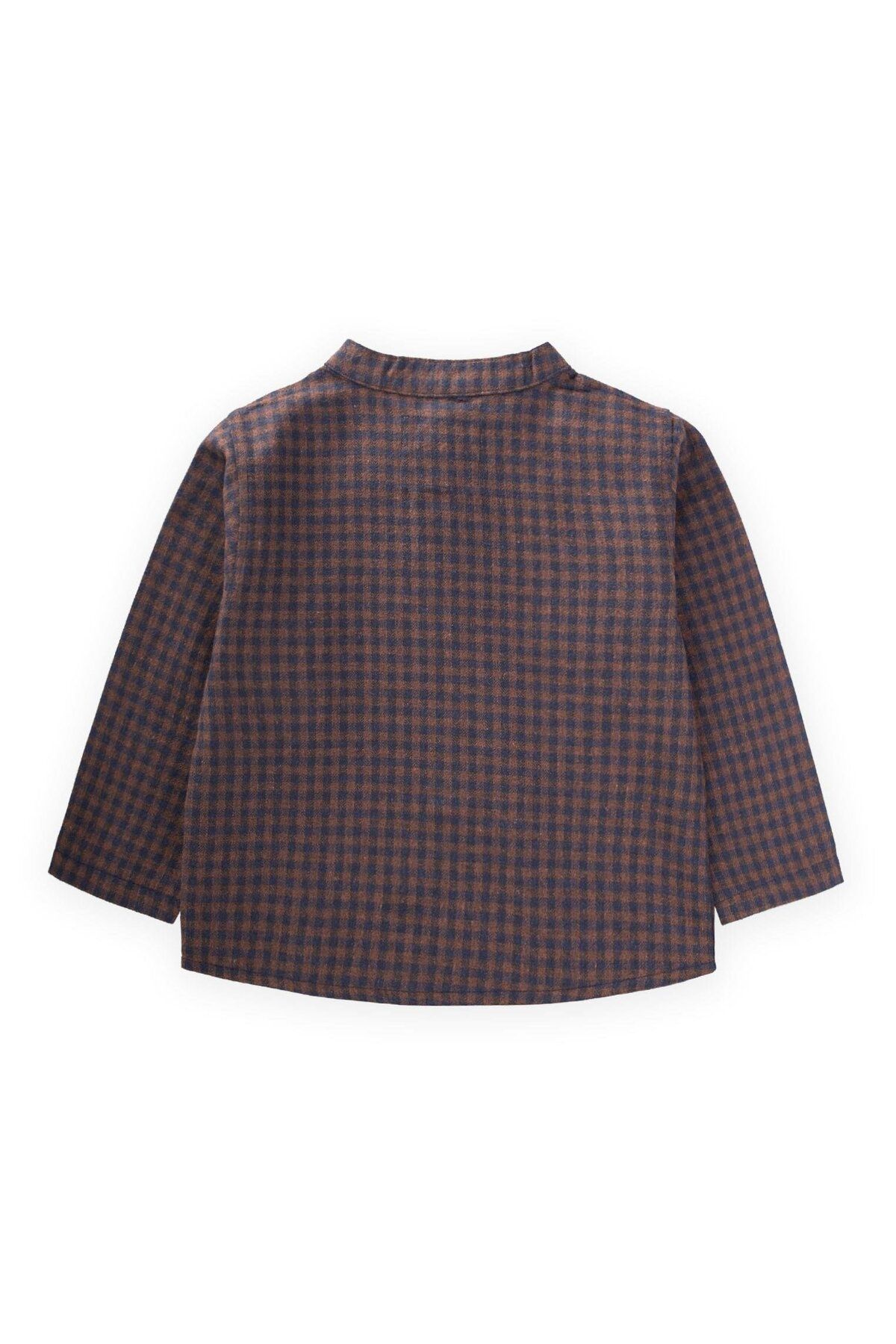 Cigit-Judge Collar Gingham Patterned Seasonal Shirt 1-7 Years Mustard Yellow 2