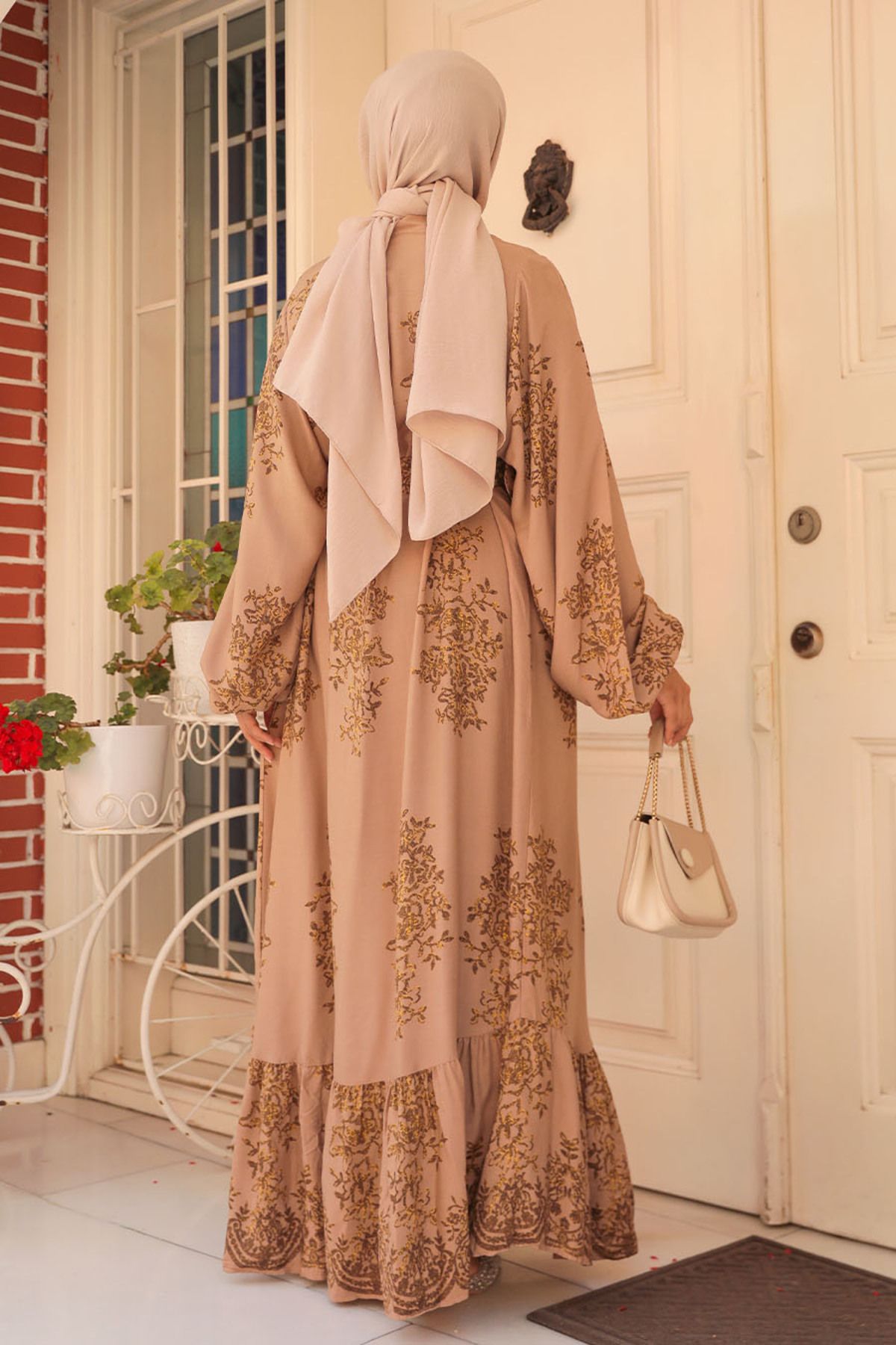Neva Style-Camel Patterned Hijab Dress - 19481C 3