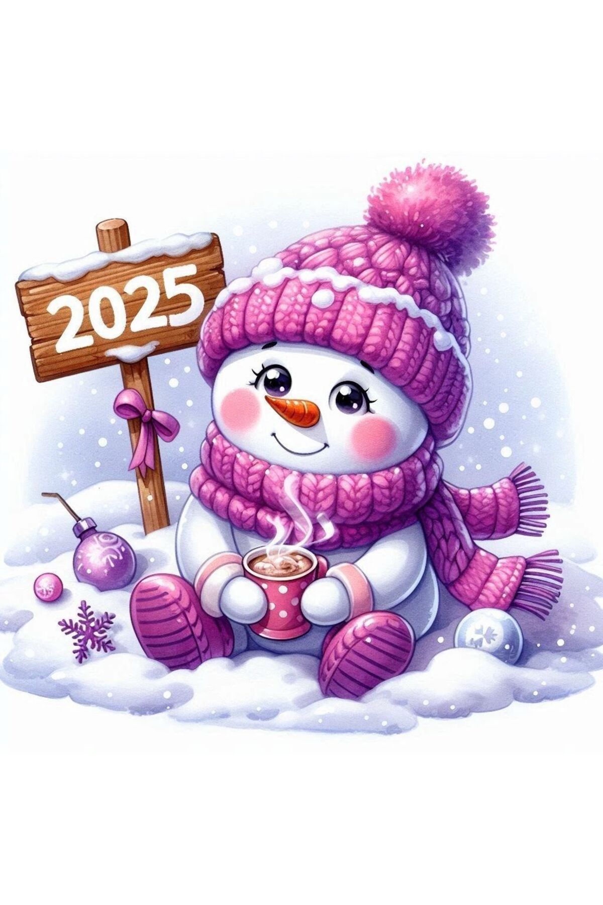 VAVDESİGN-Special Snowman with Christmas Hat 2025 - Wooden Coasters 6 Pcs 9.5Cmx9.5Cm Souvenirs 2