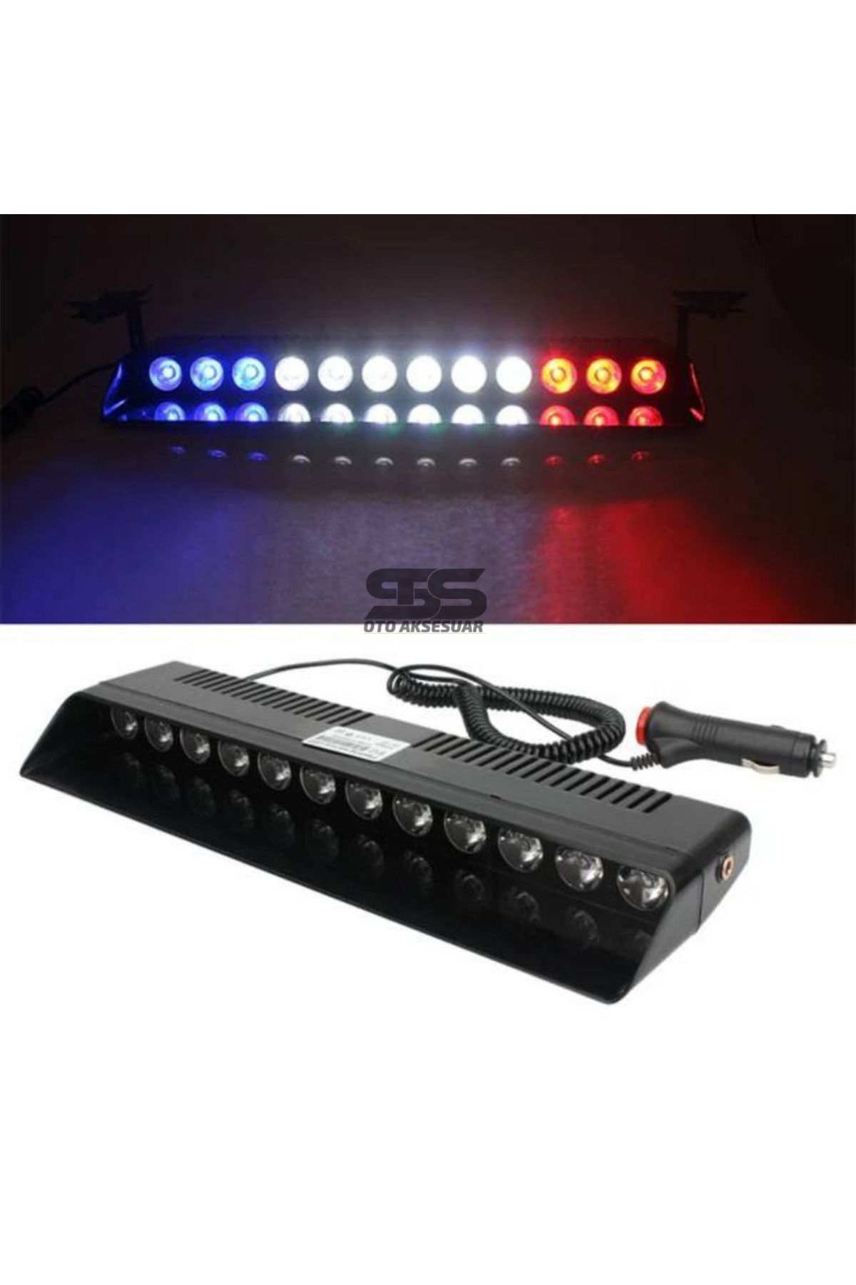 Furens-S12 Glass - 12 Leds, Red Blue White, Suction Cup Police Blinker, Front Rear Window with Entry 1