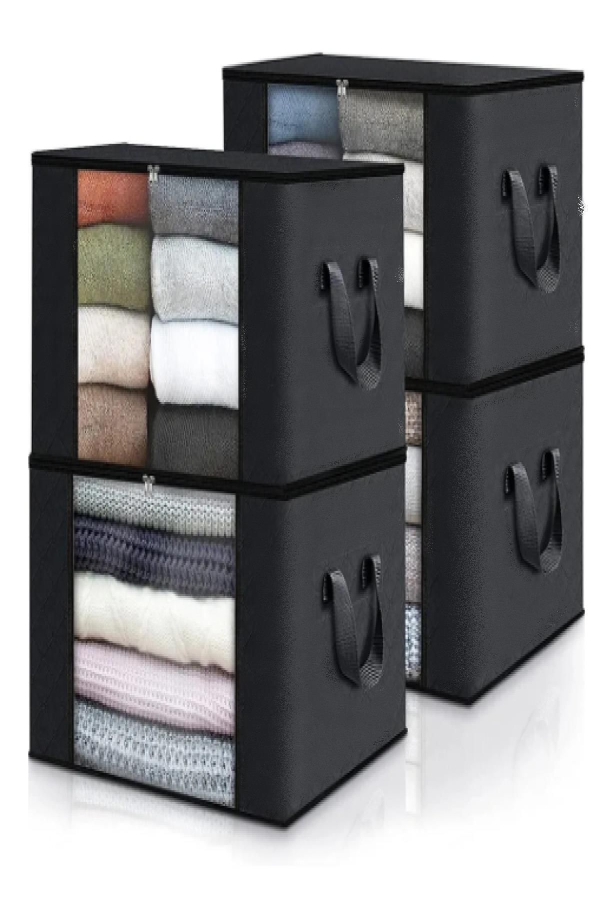 teknotrust-Black 4 Pieces Top Quality Clothing Storage Storage with Window under Base Storage Storage Organizer 6