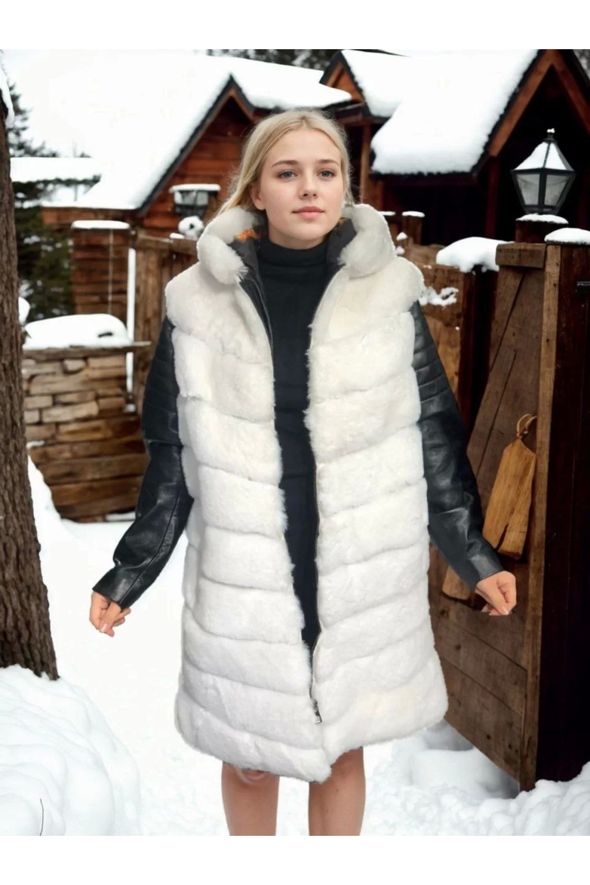 SaklıModa-White Women's Leather Faux Fur 1