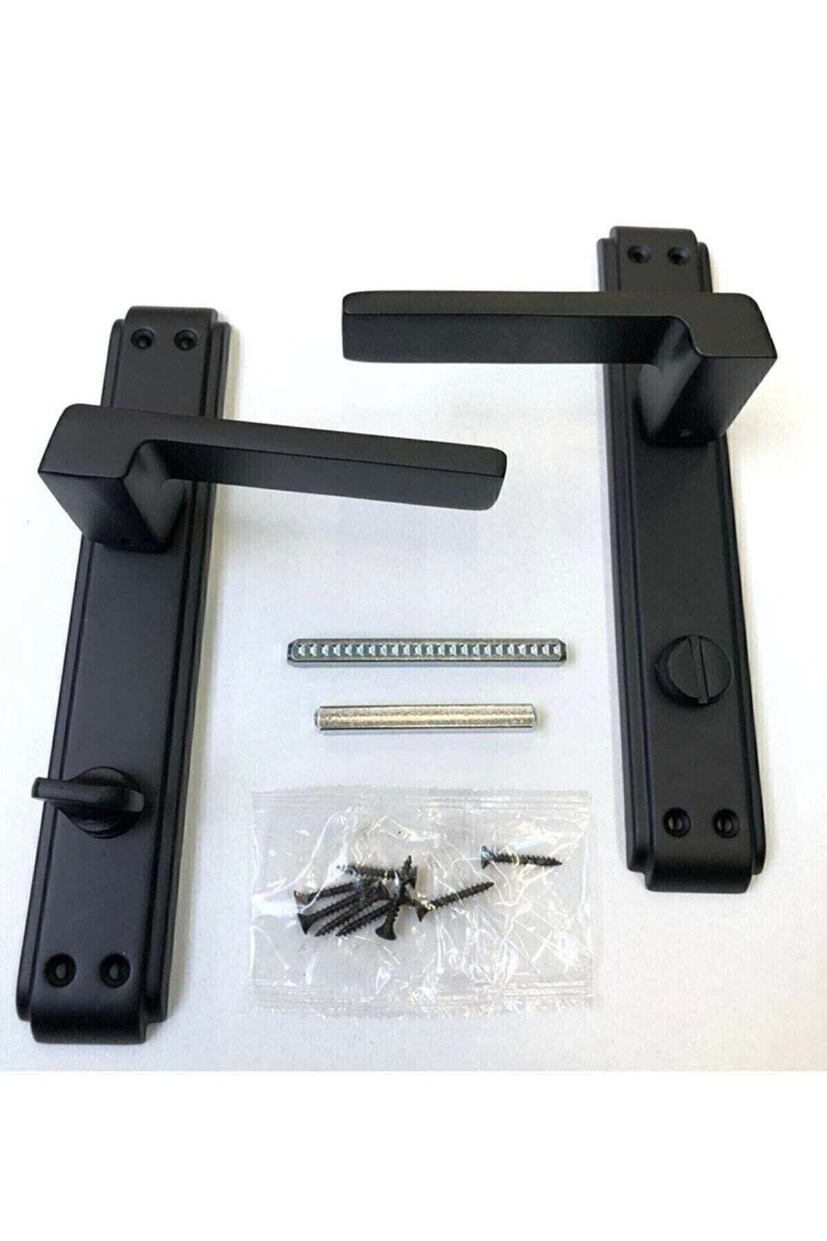 Sofuoğlu-Anka Mirrored Wc Door Handle Matte Black - Left Wc Black Wc Door Lock 40mm / Set 2