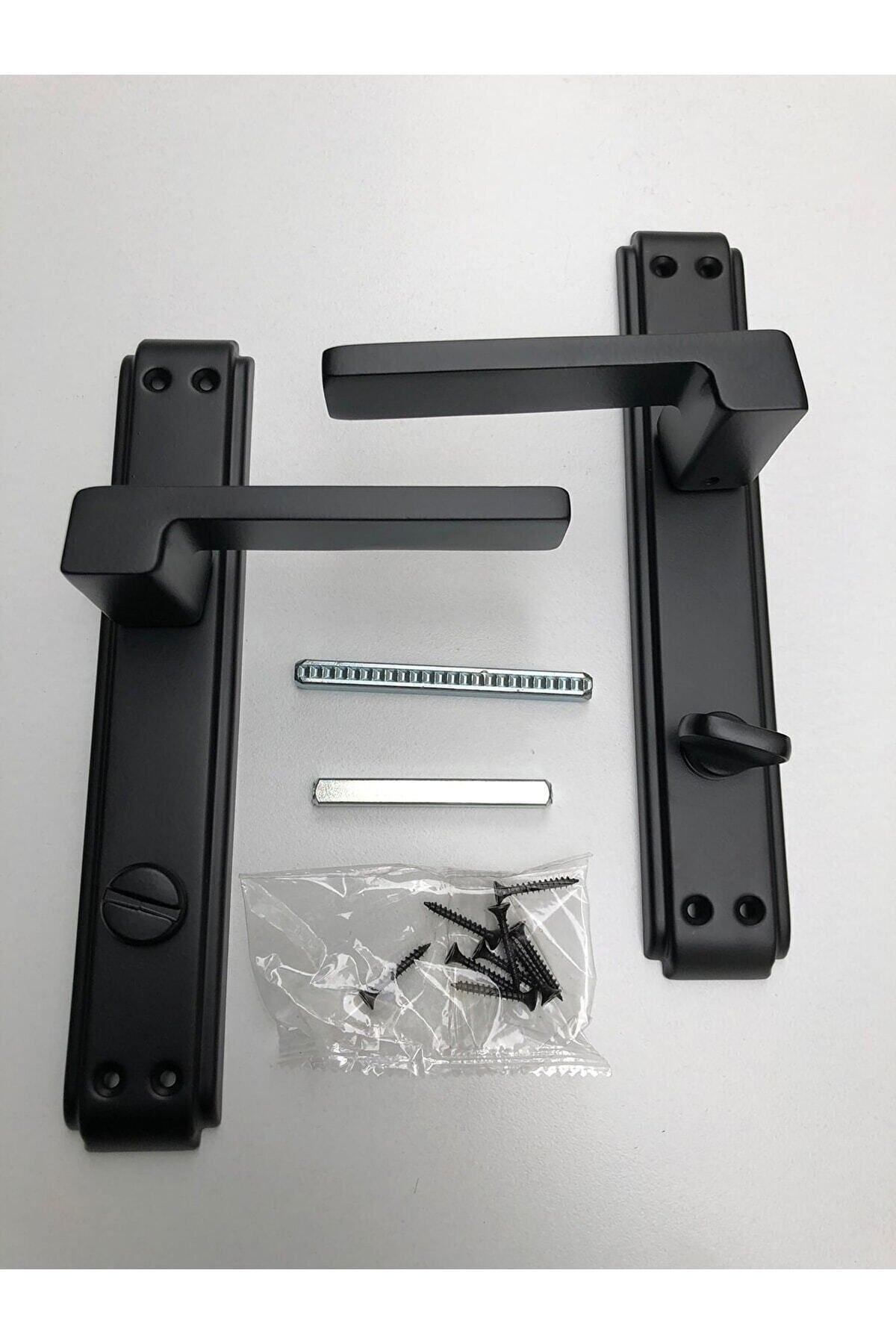 Sofuoğlu-Anka Mirrored Wc Door Handle Matte Black - Right Wc Black Wc Door Lock 40mm / Set 2